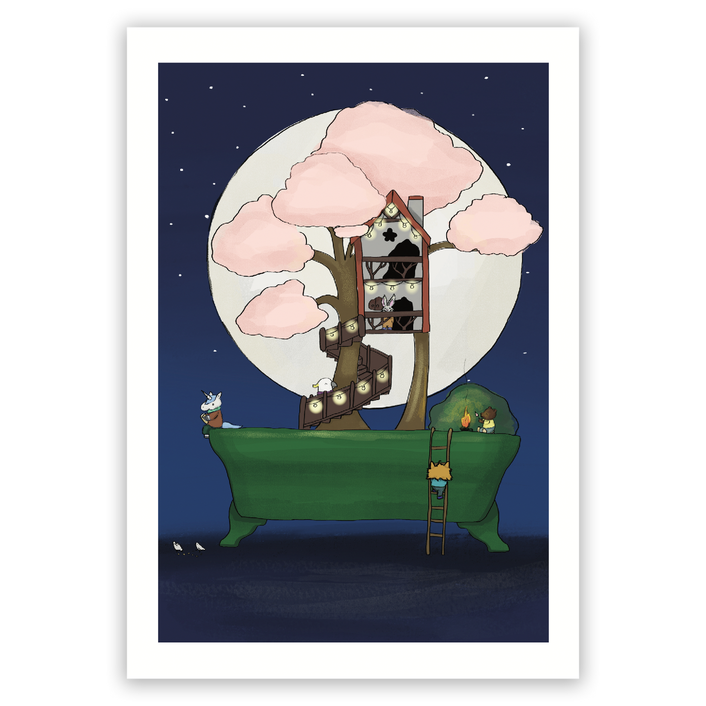 CLEARANCE A Holiday Under the Moon Bonsai Print