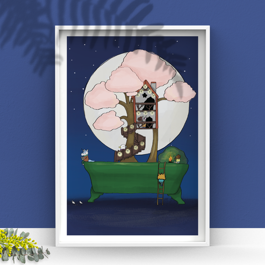 CLEARANCE A Holiday Under the Moon Bonsai Print