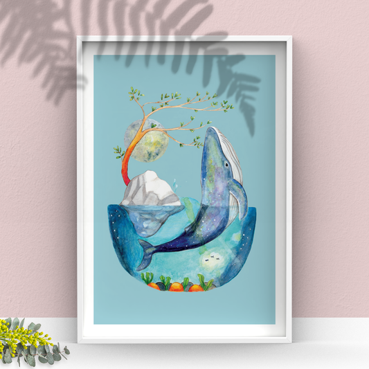 Full Moon Humpback Whale Wall Art Print