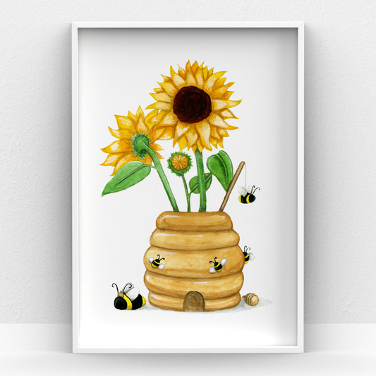 Sunflowers and Bumble Bees Wall Art Print