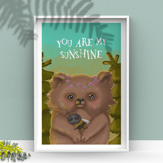 CLEARANCE Bear and Bumble Bee Kids Room Print